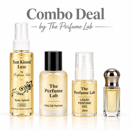 “Men’s perfume combo with 30ml perfume, 100ml body splash, 3ml attar and deodorant gel.”